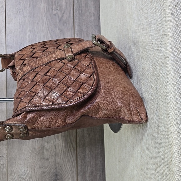 Civico93 Brown Leather Woven Crossbody Shoulder Bag Purse - Picture 3 of 14